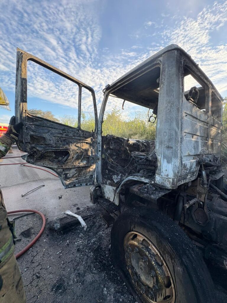 incendio-destroi-cabine-de-caminhao-carregado-com-leite-na-zona-rural-de-bom-despacho;-veja-o-video